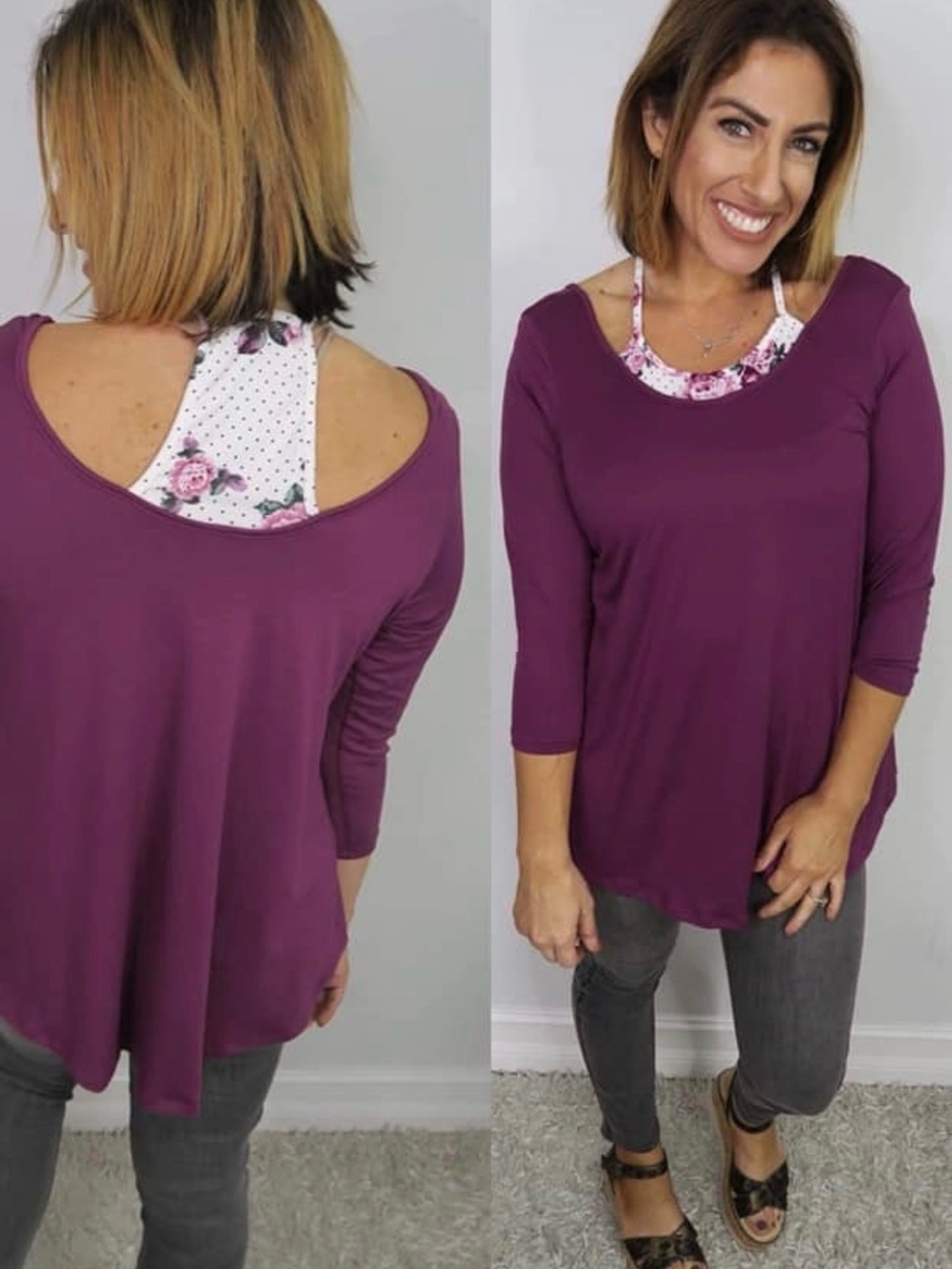 Sz 2X Phierce Fashions Scoop Neck Top with floral inset